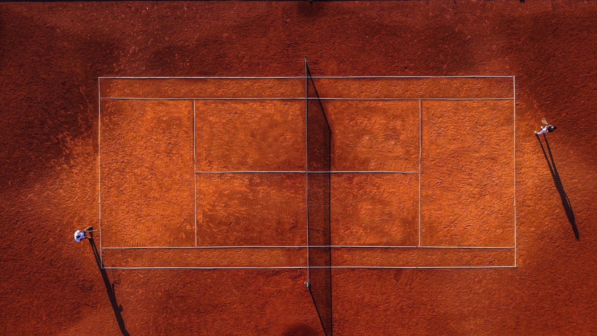 Aerial view of a clay tennis court